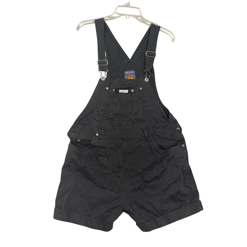 Route 66 Overalls‎ Shorts Womens Medium Black Denim Cuffed Pockets Summer Casual
